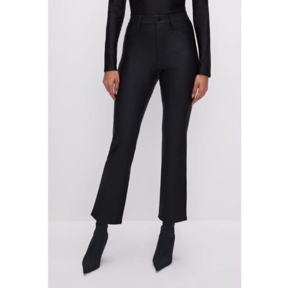 Good American Black Compression Shine Straight Leg High Rise Pants Size 16